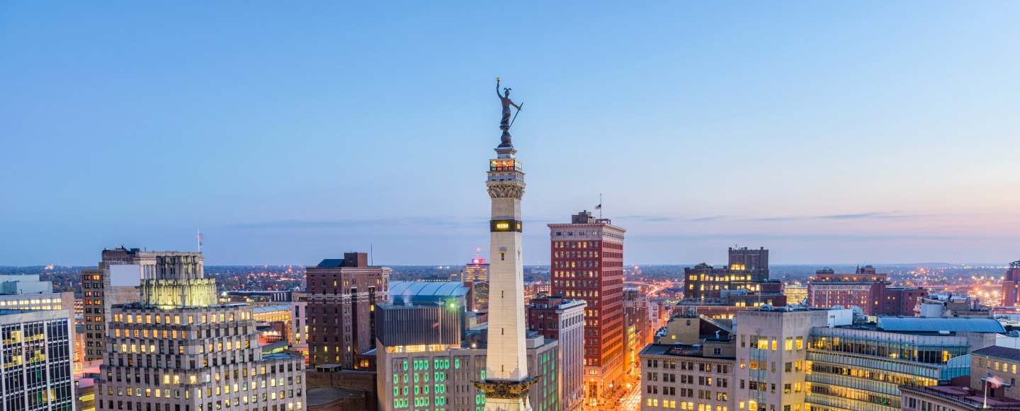 Indianapolis, Indiana, USA skyline over Monument Circle.